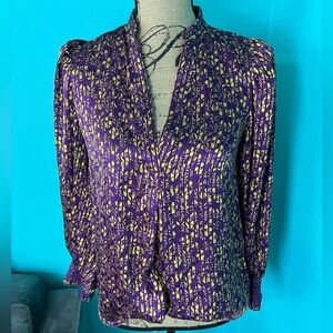 #25 NWT Alice + Olivia Gorgeous Rome Floral Boysenberry Metallic Accented Blouse